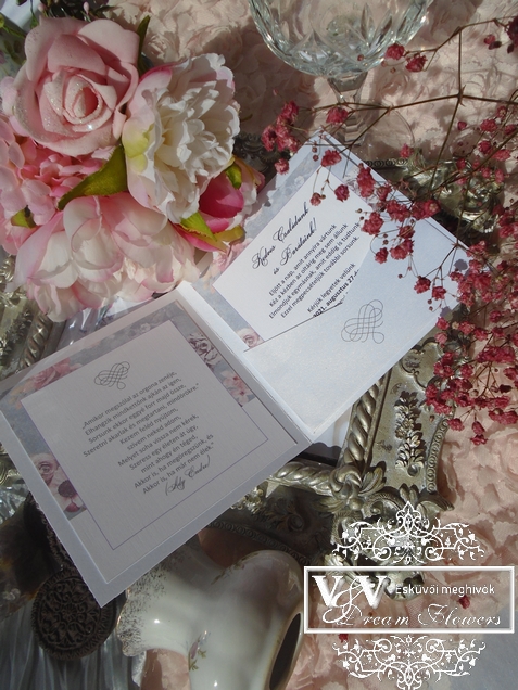 Csipkés esküvői meghívó vízfesték hatású rózsákkal